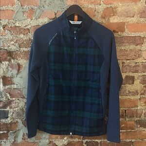 Peter Millar Men's Navy and Green Zip-Up Sweater